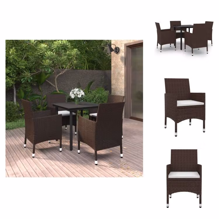 vidaXL Set da pranzo da giardino in 5 pezzi con cuscini in polirattan e vetro - Set di mobili da giardino
