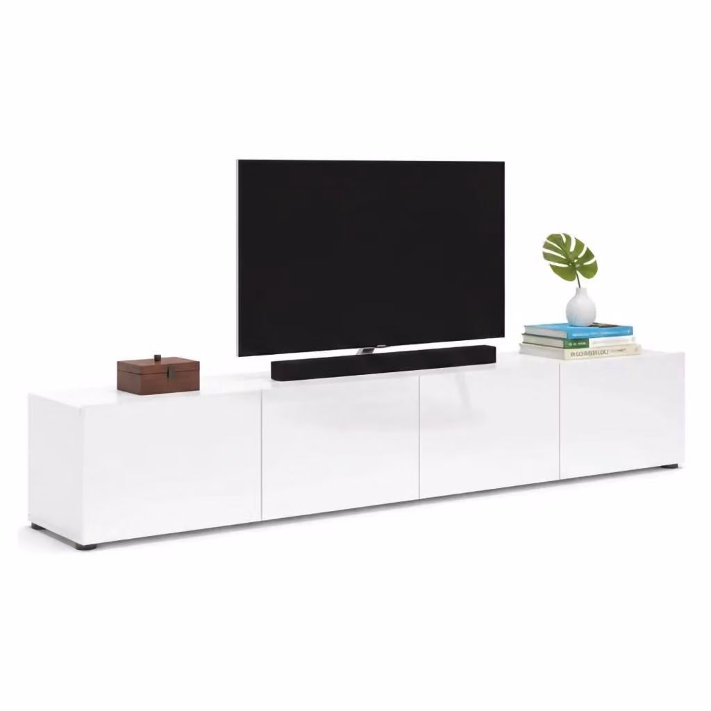 Mobile porta TV Ame DMORA, Credenza da soggiorno moderna in bianco lucido, L: 225 cm, H: 38 cm, P: 39 cm – 2