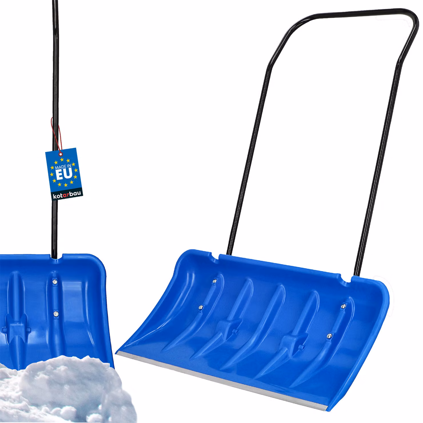 KOTARBAU® Pala da neve con ruote Pala da neve 80 cm Vassoio da neve con bordo in profilo di alluminio Pala da neve con manico in metallo ECO Blue Lama da neve