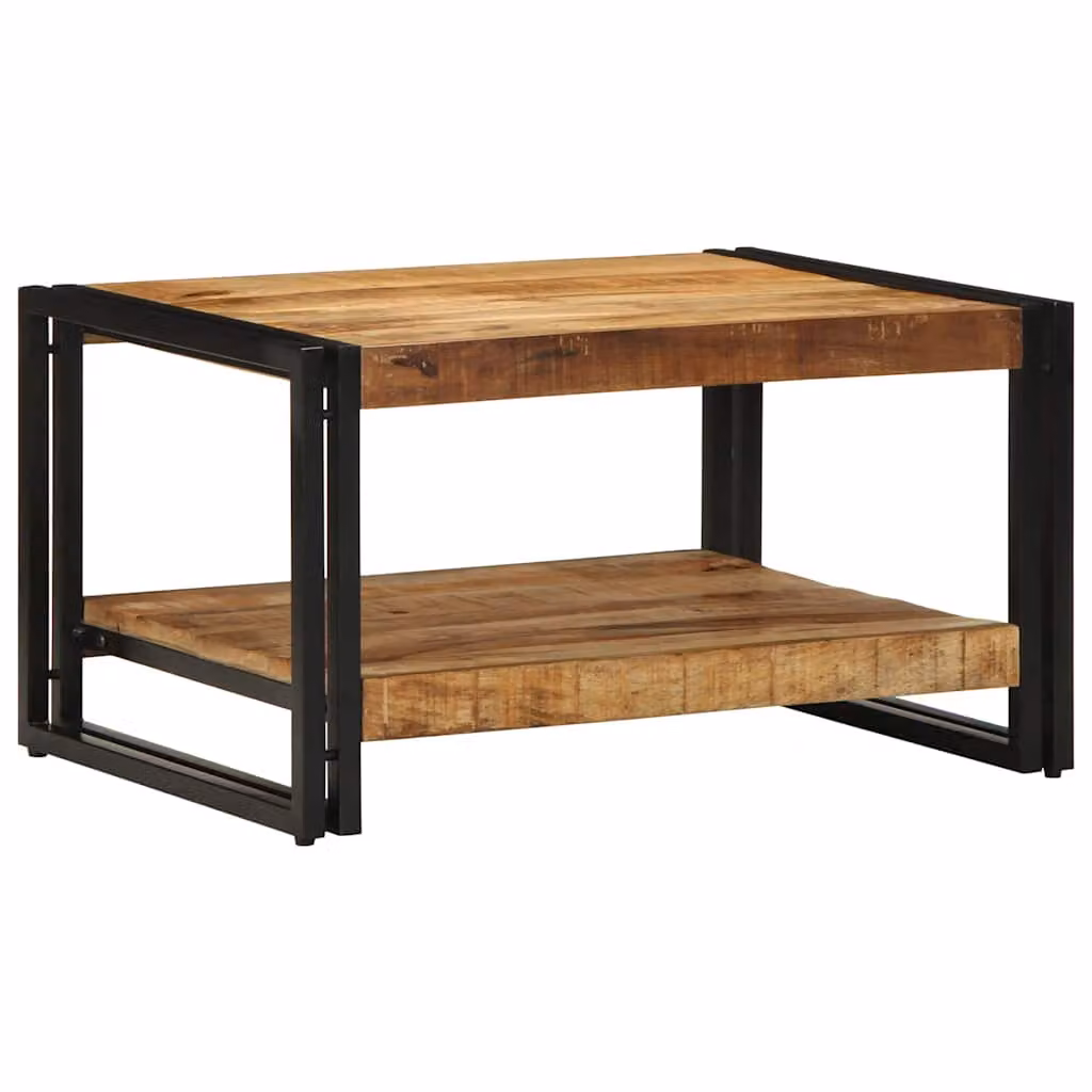 vidaXL Tavolino rettangolare in legno di mango grezzo e metallo, marrone, L: 70 cm, P: 50 cm, H: 38 cm
