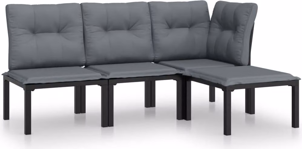 Set Salotto da Giardino 4 pz Nero e Grigio in Polyrattan