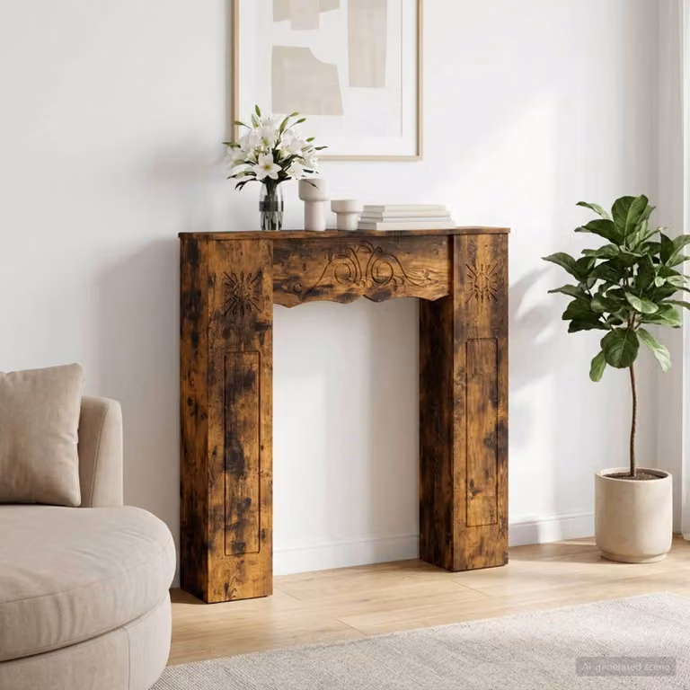 Cornice per camino moderna vidaXL in legno color rovere fumo L: 102 cm, P: 20 cm, H: 102 cm
