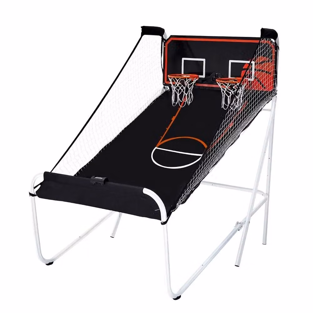 Gioco Arcade Pallacanestro Pieghevole per 2 Persone con 5 Palloni, 8 Modalità e Segnapunti LCD, Bianco e Nero – 2