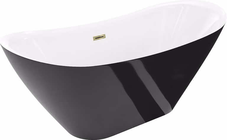 Mexen Lotos vasca da bagno free-standing 150 x 75 cm, bianca/nera, troppopieno dorato - 52051507775-50