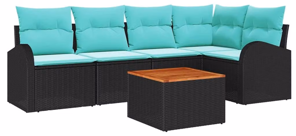 Set di divani da giardino, 6 pezzi, in rattan sintetico nero e turchese
