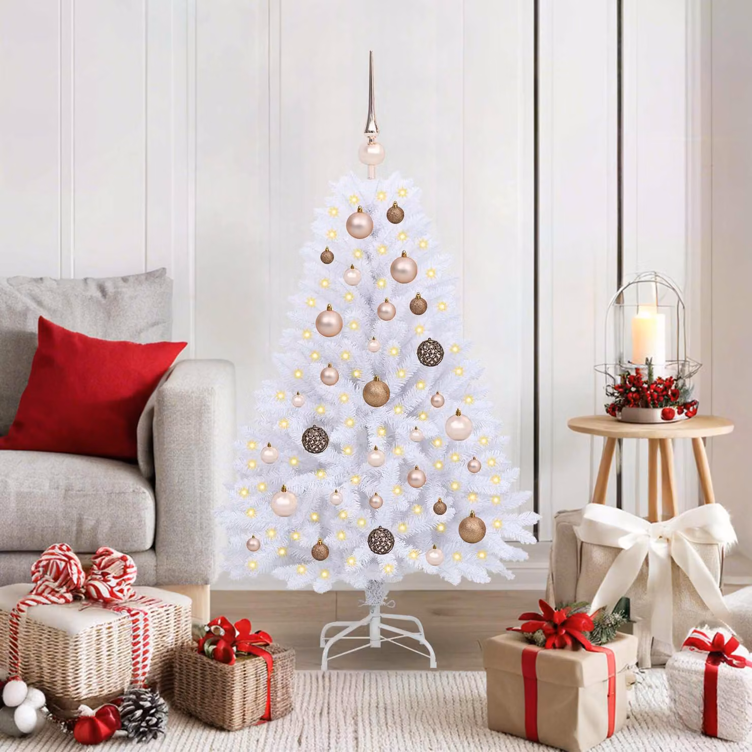 Maison Exclusive - Albero di Natale artificiale, 120 cm, PVC e acciaio, colore bianco