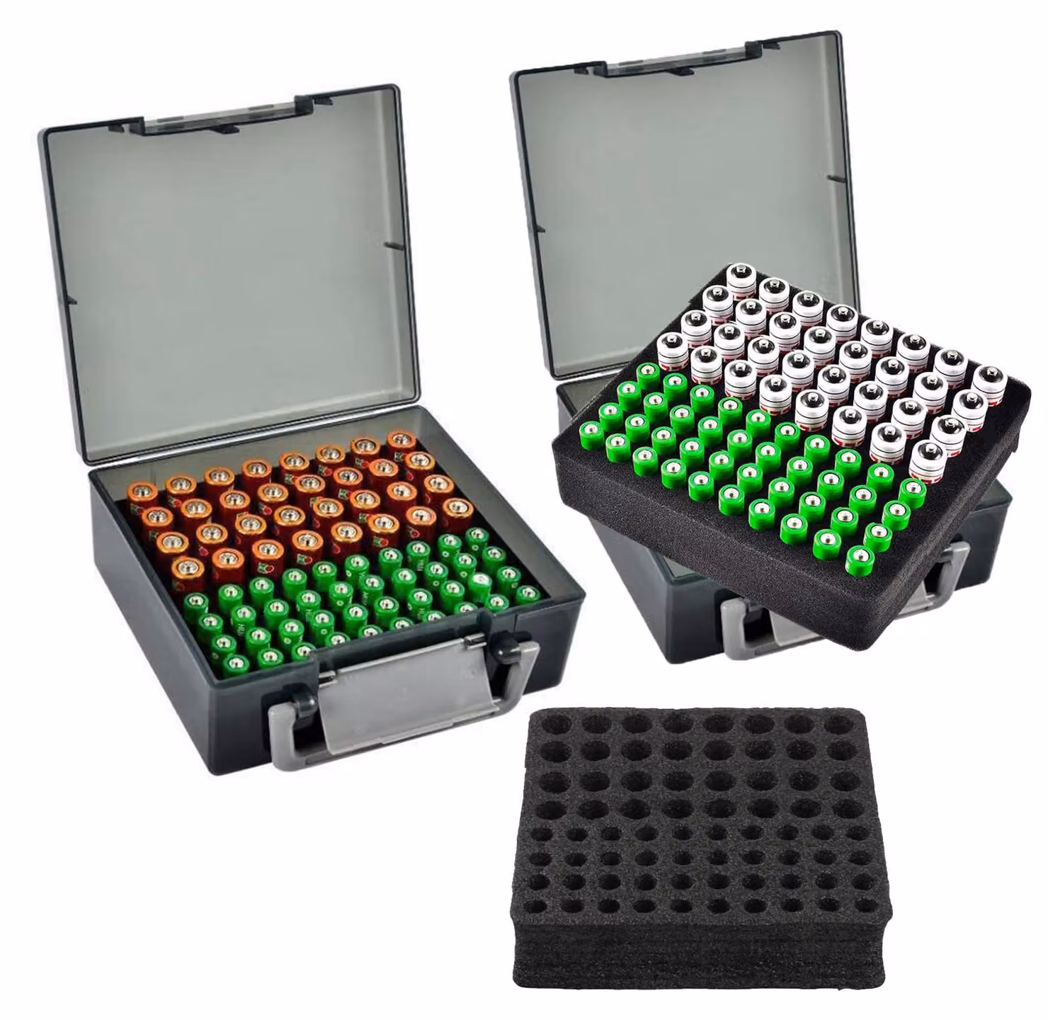 Contenitore per batterie in plastica, per 72 batterie, ideale per lo stoccaggio di batterie. Confezione da 2 pezzi