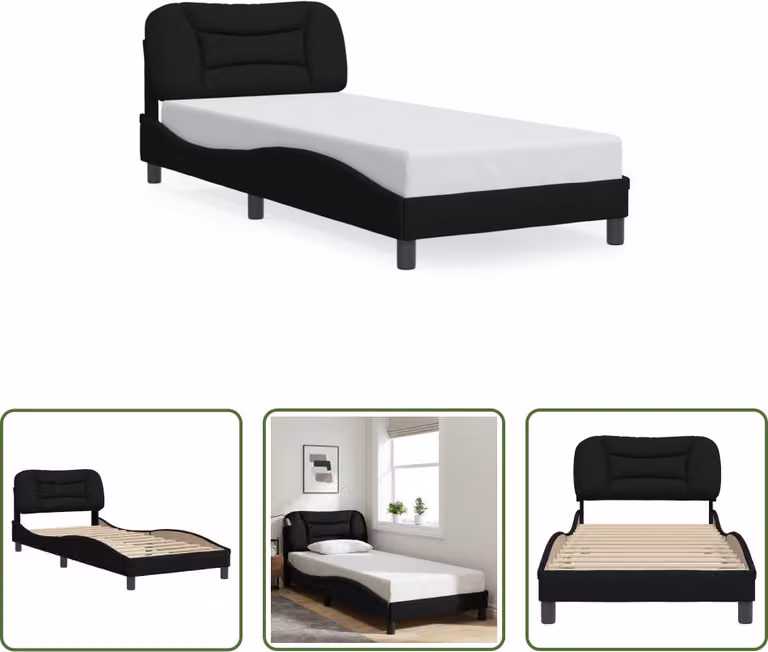 The Living Store Struttura letto con testiera nera 90x200 cm in tessuto