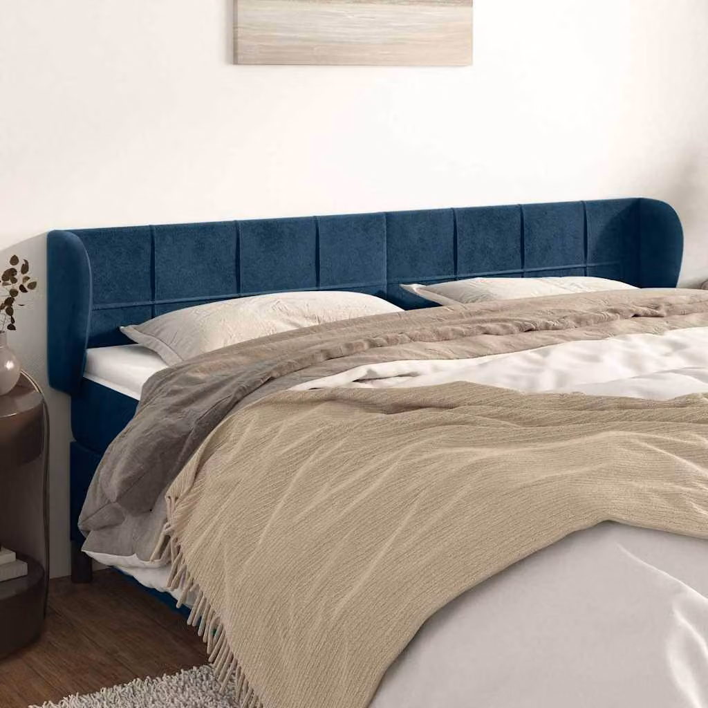 Testiera ad orecchio vidaXL in velluto blu scuro L: 203 cm, P: 23 cm, H: 78-88 cm