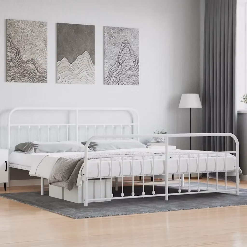 Letto matrimoniale con testiera e pediera in metallo bianco L/P: 200 x 200 cm – 2