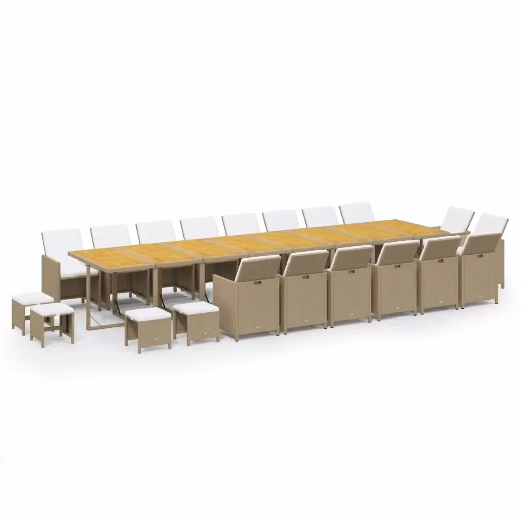 Set da pranzo per giardino vidaXL da 21 pezzi in polyrattan e legno di acacia con cuscini beige e bianchi – 2