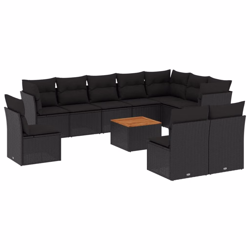 Set Divani da Giardino 11 pz con Cuscini Beige in Polyrattan