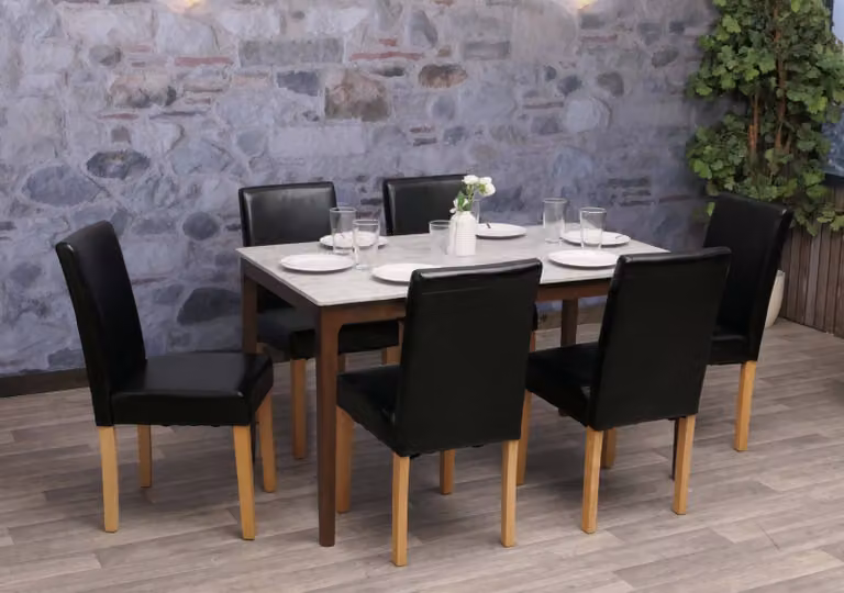 set di 6 sedie per sala da pranzo Sedia da cucina Littau ~ Pelle finta, nero, gambe chiare