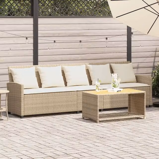 Divano da giardino moderno vidaXL in polyrattan beige con cuscini in schiuma e coperture rimovibili – 1