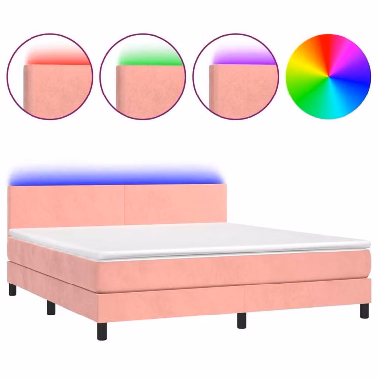 Letto a Molle con Materasso e LED Rosa 160x200 cm in Velluto