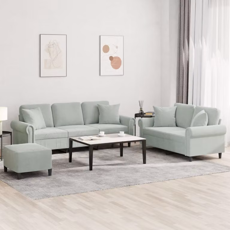 vidaXL Set di Divani Moderno in Velluto Grigio con Ottoman e Cuscini