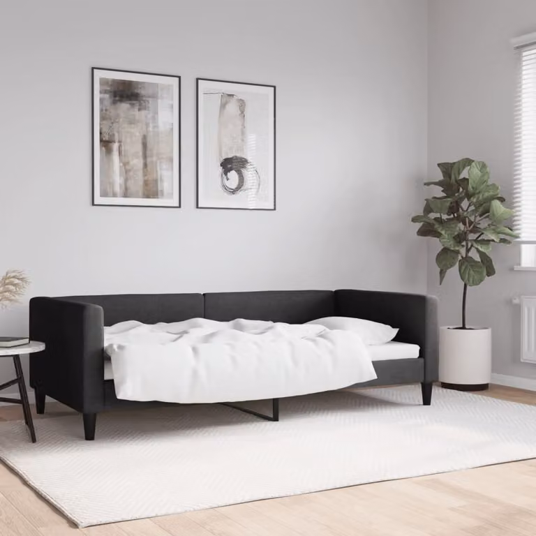Letto da giorno moderno vidaXL in tessuto nero con struttura in legno e metallo L/P/H: 190 x 90 x 68 cm