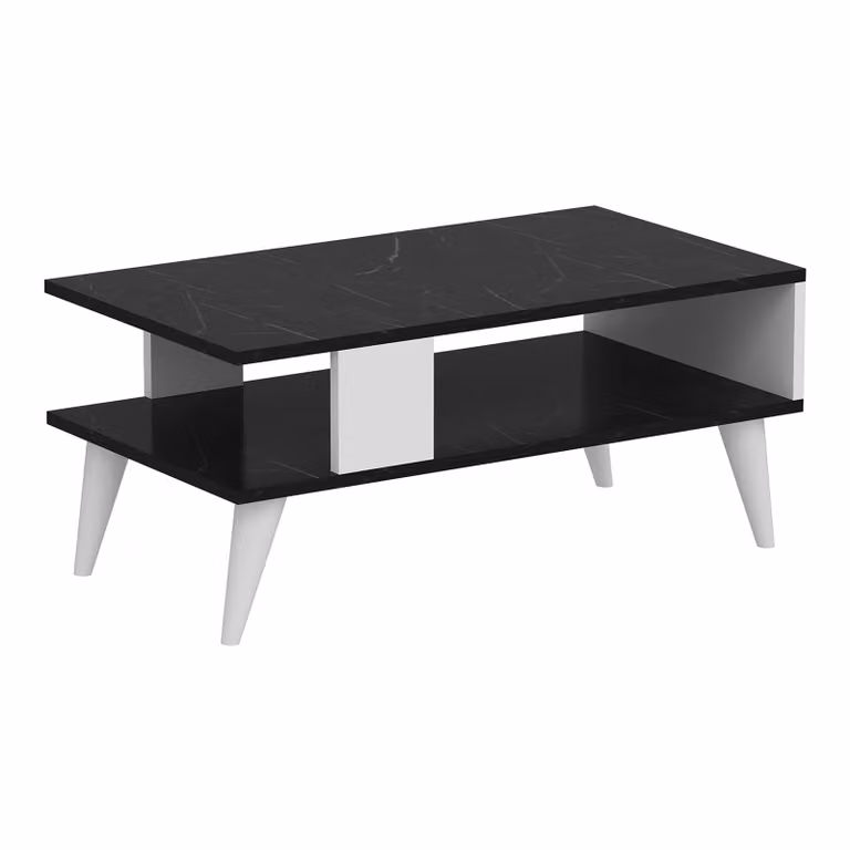 In And OutdoorMatch Tavolino di stile Apsei - 40 x 90 x 45 cm - Bianco e nero marmo - Legno - Truciolato - Design moderno