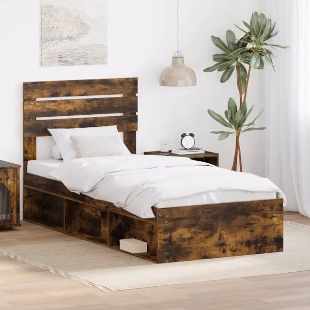 Struttura del letto in pino massello vidaXL colore rovere fumo L/P: 100 x 200 cm – 1