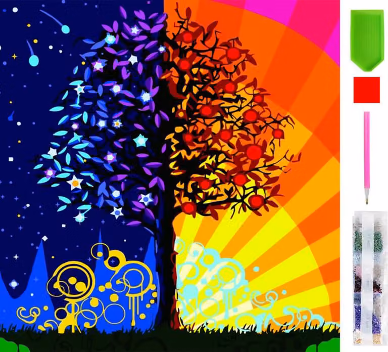 RealG RC-K-034 Set per pittura con strass 5D, 20 x 20 cm, albero