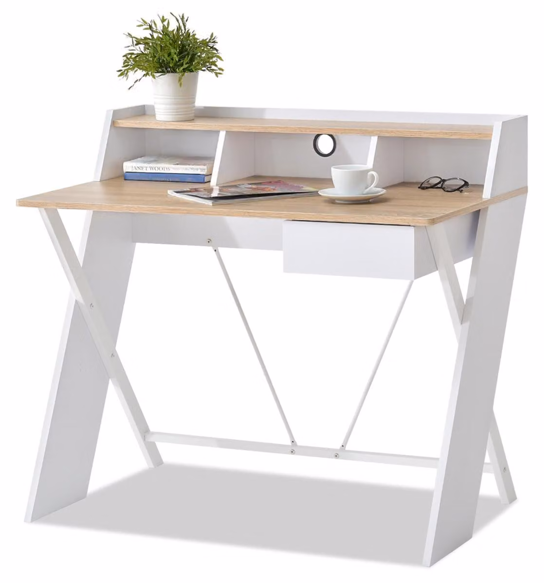 Scrivania NIVES - bianco / rovere sonoma