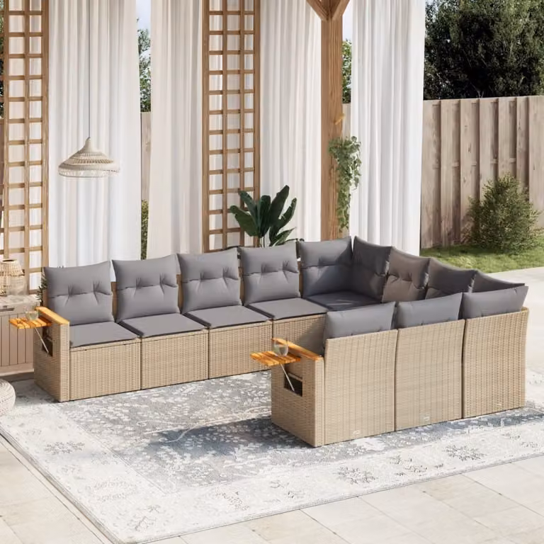Maison Exclusive - Set Divano da Giardino 10 pz con Cuscini Beige in Polyrattan