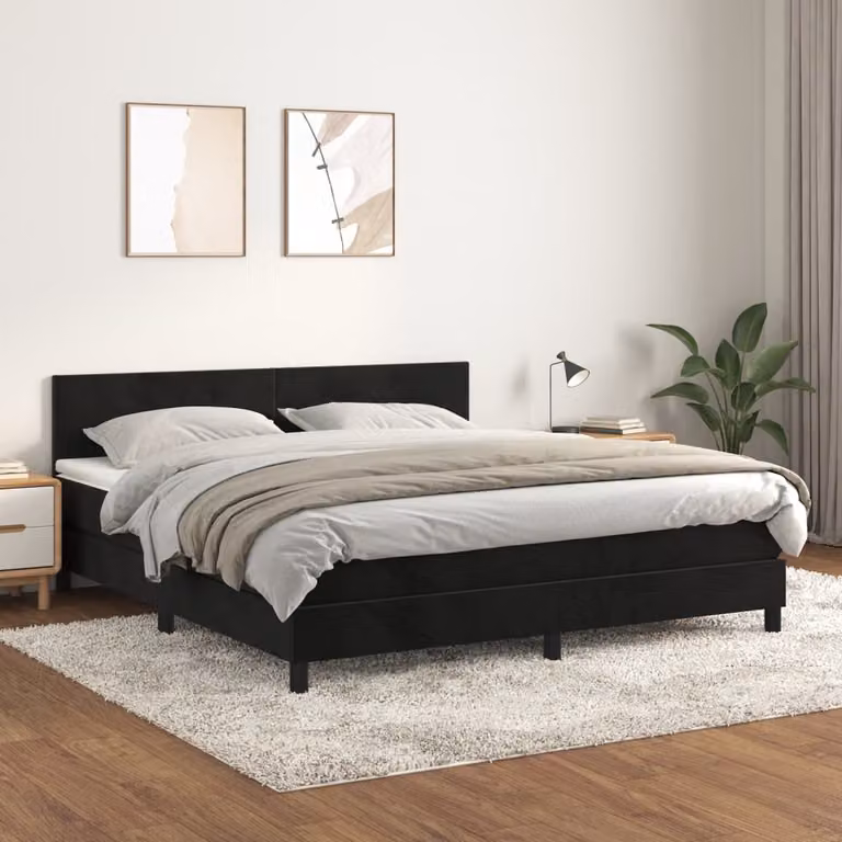 vidaXL Letto Ibrido con Giroletto a Molle e Materasso in Velluto Nero L: 180 cm, P: 200 cm