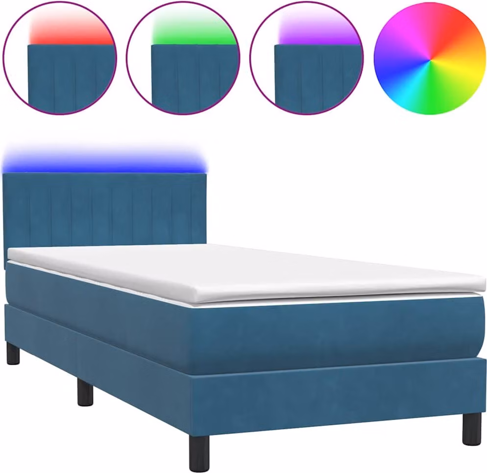 Letto a Molle con Materasso e LED Blu Scuro 80x220 cm Velluto