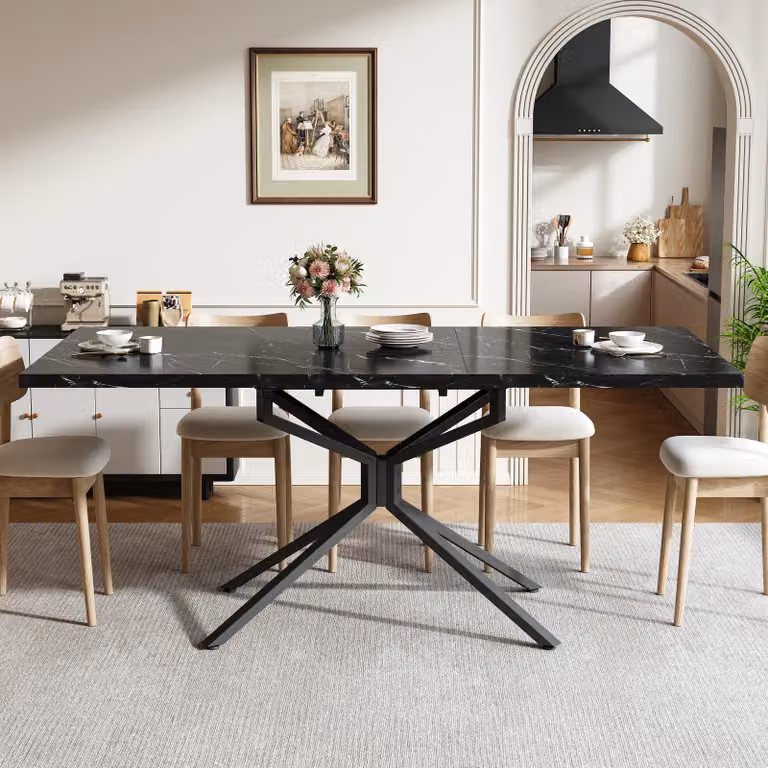 Tavolo allungabile Flieks, adatto per 4-6 persone, tavolo da cucina/sala da pranzo con struttura in metallo, forma rettangolare, dimensioni 120/160x90 cm, colore nero