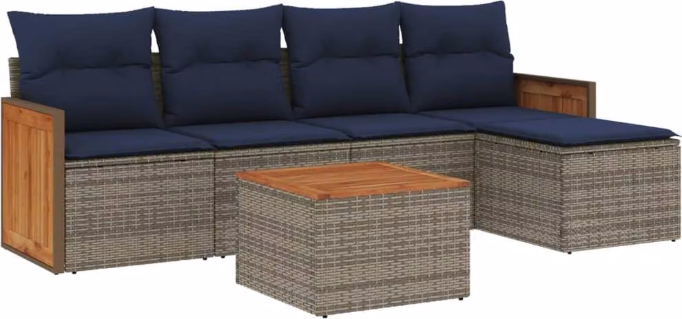 Set Divani da Giardino 6 pz con Cuscini Grigio in Polyrattan