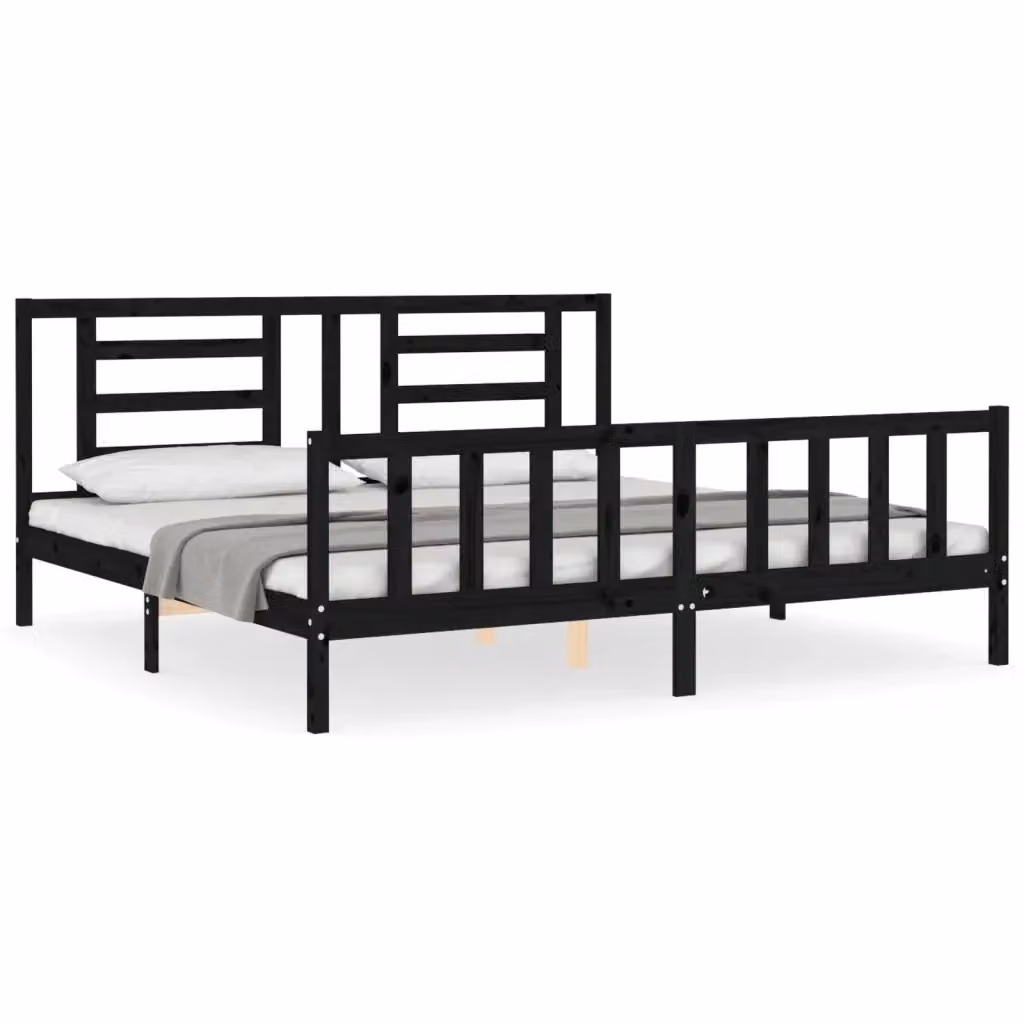 Letto con Testiera vidaXL in Legno Massello di Pino Nero 200x200 cm – 2