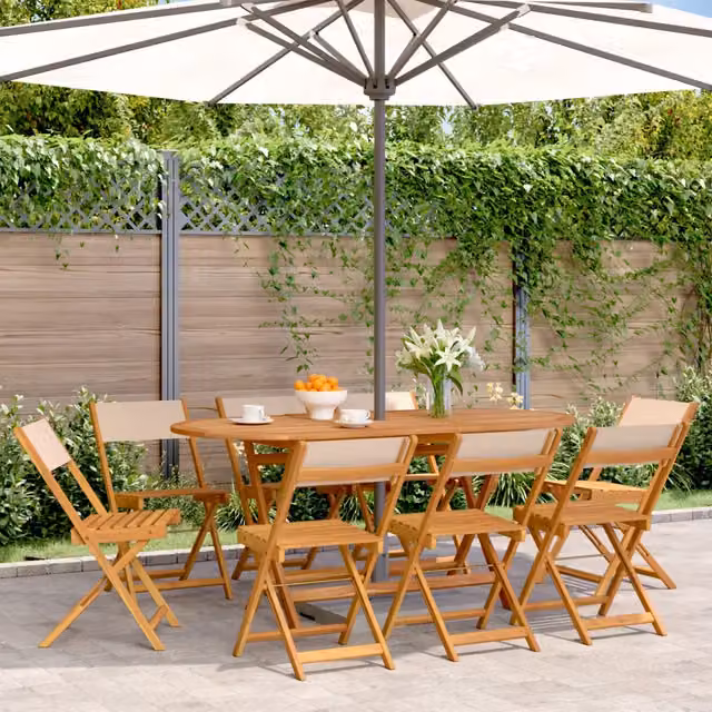 Sedie pieghevoli, 8 pezzi, in tessuto beige e legno massello 3214621