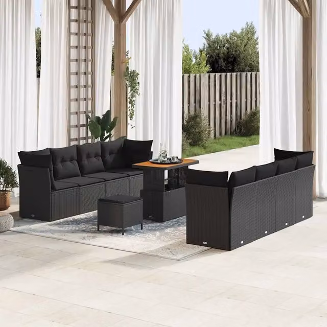 Set Divano da Giardino 11 pz Nero polyrattan 3361459