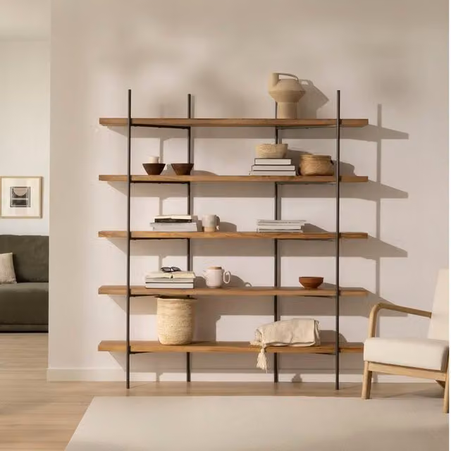 Scaffale Lira Banak in legno massiccio di araucaria e metallo, colore marrone e beige