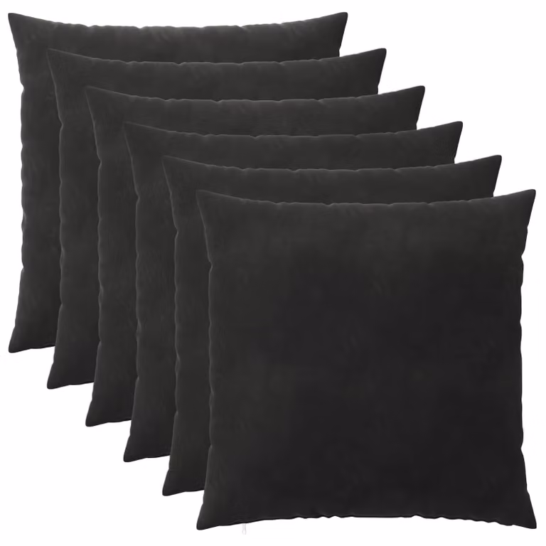 Set di 6 federe vidaXL HEERLEN in velluto nero, L 55 cm x P 55 cm