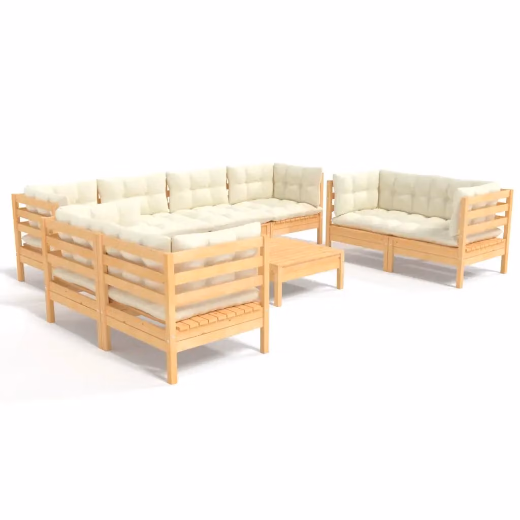 Set di Divani da Giardino a L vidaXL in Legno di Pino con Cuscini Beige, 9 Pezzi – 2