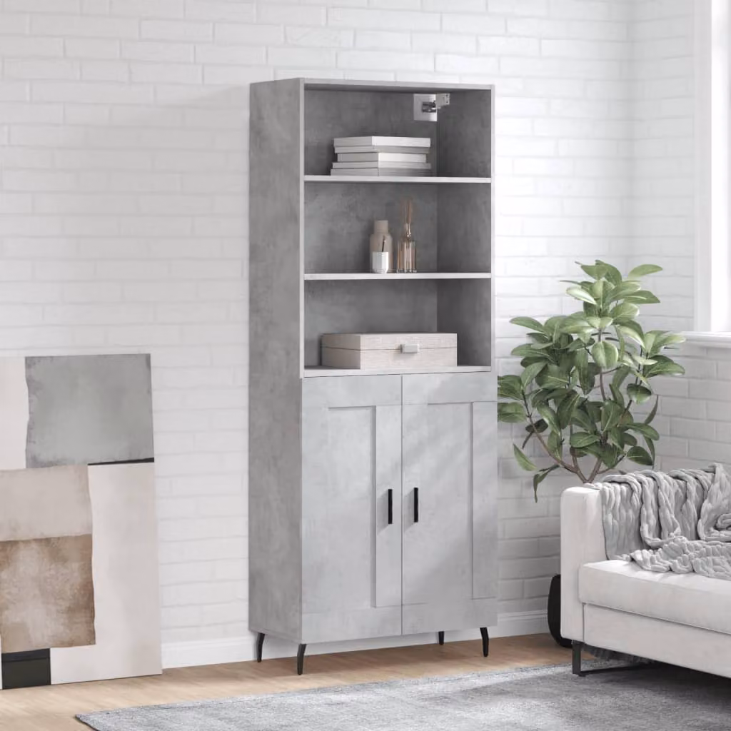 Credenza moderna vidaXL in legno e metallo, Grigio, L: 69,5 cm, P: 34 cm, H: 180 cm
