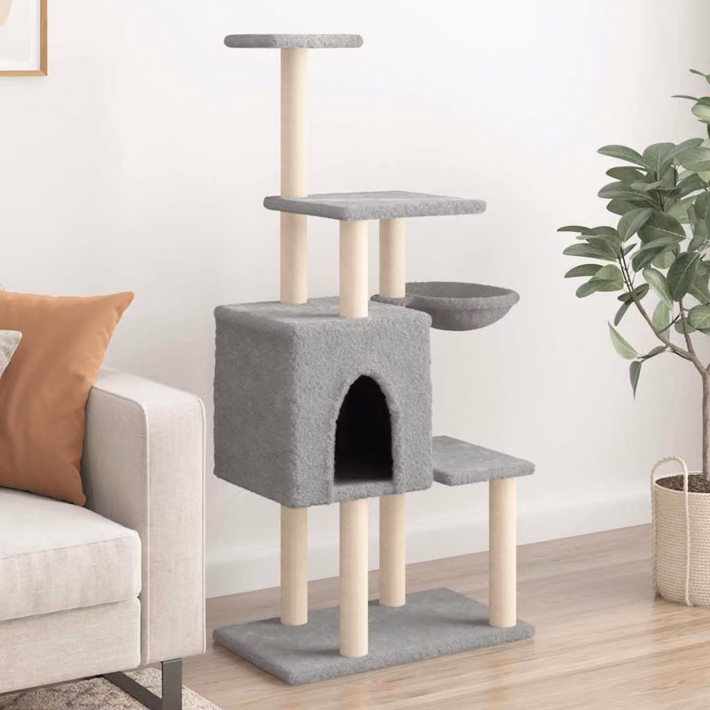 Albero per gatti vidaXL con tiragraffi in sisal e amaca, Grigio, Altezza: 131 cm
