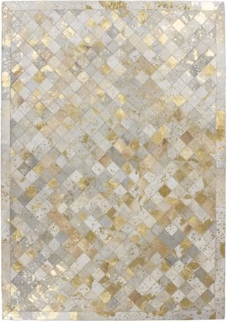Tappeto patchwork Eclipse 200 in pelle avorio e oro