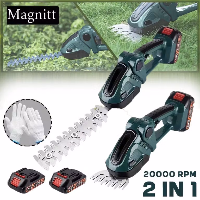 Tagliabordi elettrico per siepi - Funzione 2-in-1 - Senza fili - 2 batterie - Lame in acciaio SK5 - Lunghezza delle lame: 220 mm - 20.000 giri al minuto