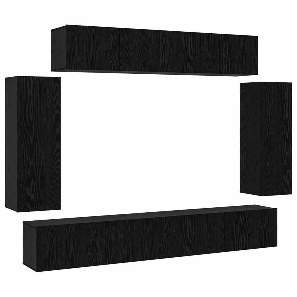 Set mobile TV moderno vidaXL in 6 pezzi, colore rovere e nero, in legno ingegnerizzato MDF per soggiorno, montaggio a parete – 2