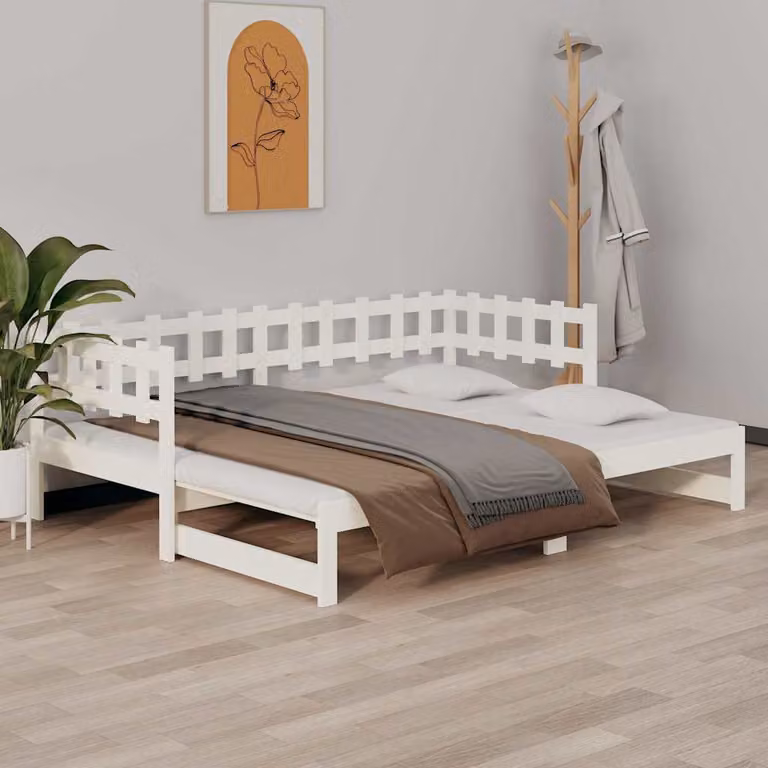 vidaXL Dormeuse Estraibile Bianca in Legno di Pino Massello L/P/H: 193 x 90 x 68,5 cm (2 unità)