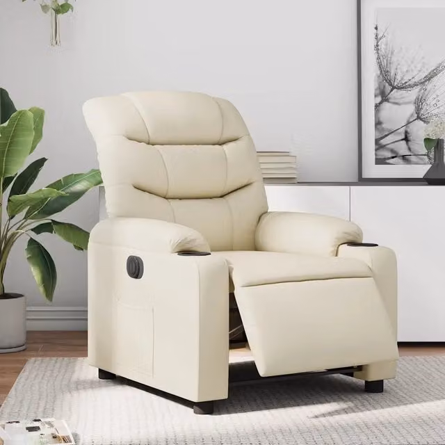 Poltrona Reclinabile Elettrica vidaXL in Similpelle Beige con Braccioli e Imbottitura in Schiuma