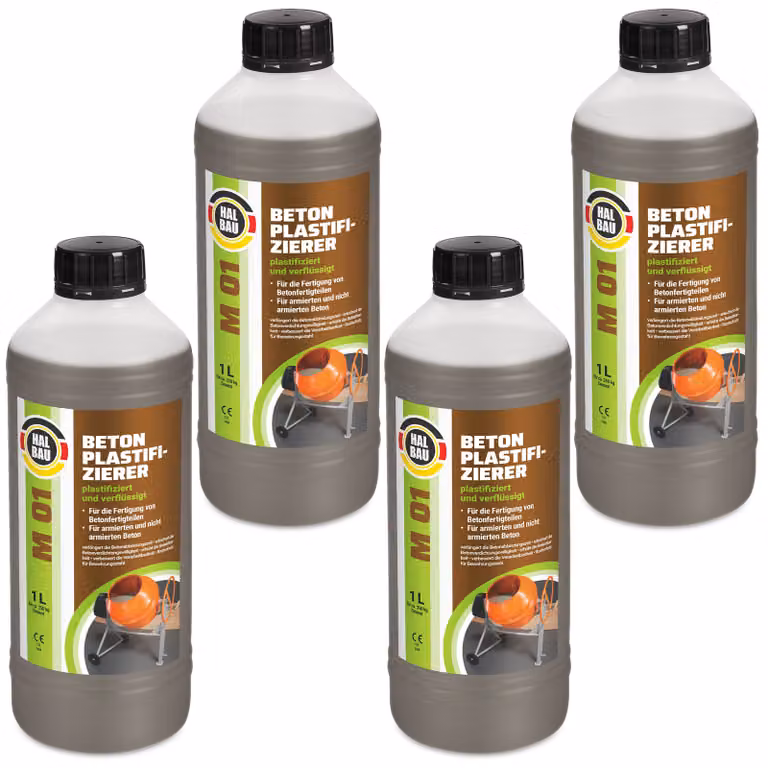 Plastificante per calcestruzzo 4 L Additivo per calcestruzzo Protezione anticorrosione per l'acciaio d'armatura HALBAU M01