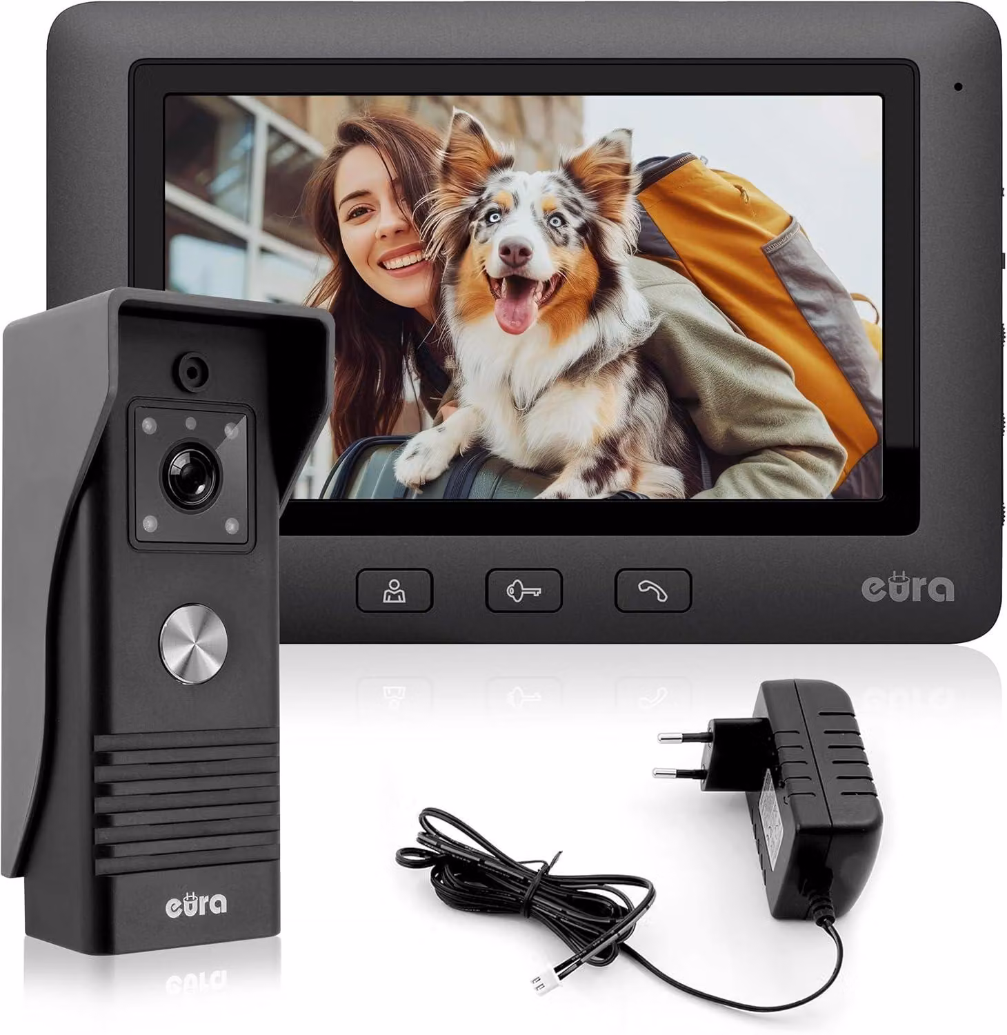 Citofono video a 4 fili, con monitor a colori da 7 pollici, nero, per l'ingresso principale