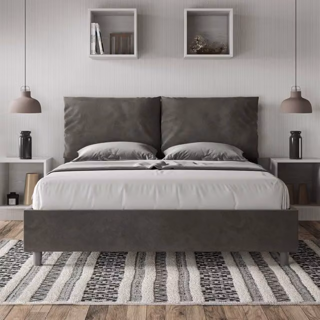 Letto queen size senza rete imbottito 150x210 microfibra grigio Antea Large