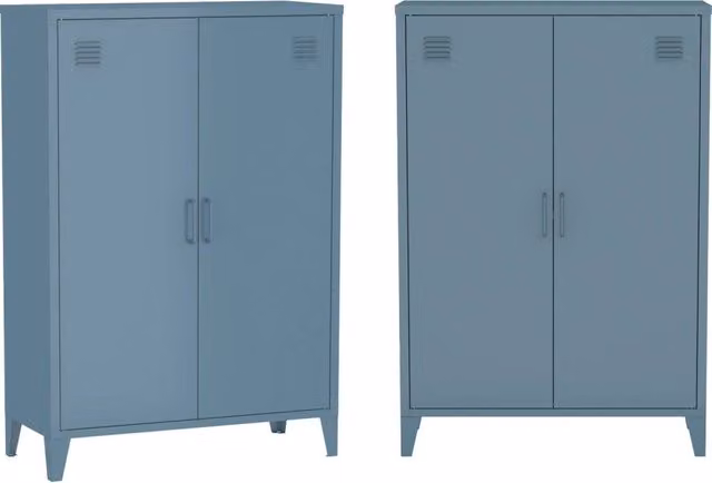 Set di 2 armadietti in metallo, 2 ante, blu grigio