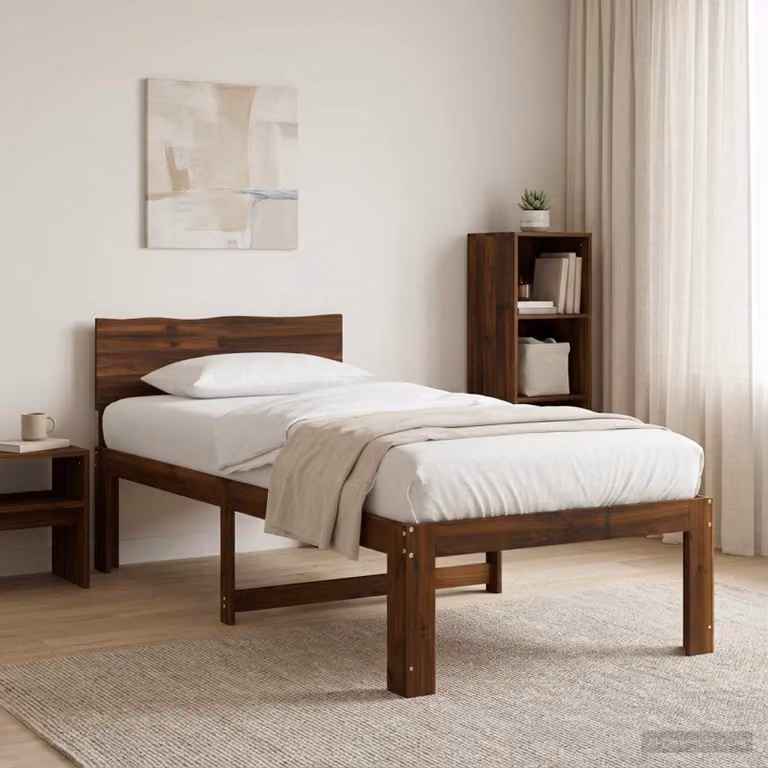 Letto Singolo con Testiera vidaXL ROSTOCK in Legno di Acacia Marrone Scuro L/P/H: 205.5 x 100 x 140 cm