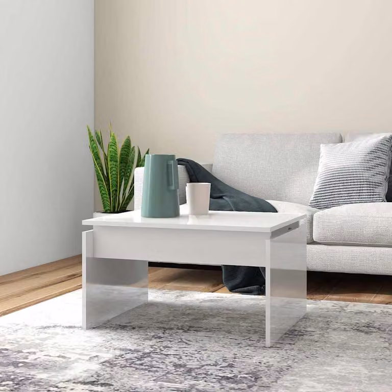 vidaXL Tavolino da Salotto Moderno Bianco Lucido in Legno e MDF L: 68 cm, P: 50 cm, H: 38 cm