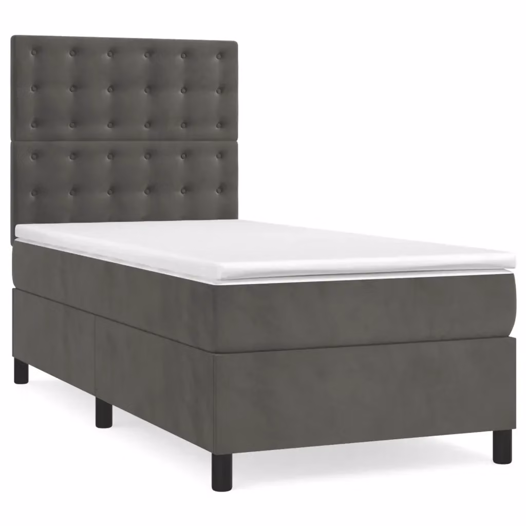 Letto Ibrido con Giroletto a Molle e Materasso vidaXL in Velluto Grigio e Bianco L/P/H: 193 x 90 x 128 cm – 2